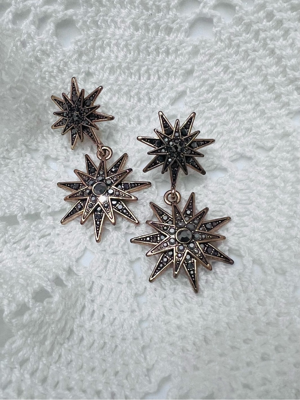 Chloe & Dot Pave Sunburst Gold Tone Drop Pierced Earrings 2.25"